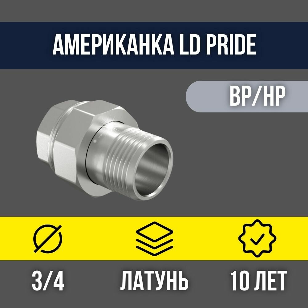 Американка латунная никелированная прямая LD DN20 3/4