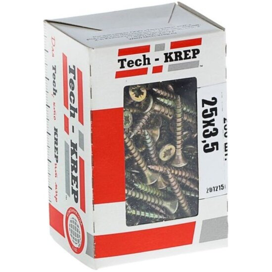 Саморезы универсальные Tech-krep 25х3,5 мм (200 шт) желтые - коробка с ок.