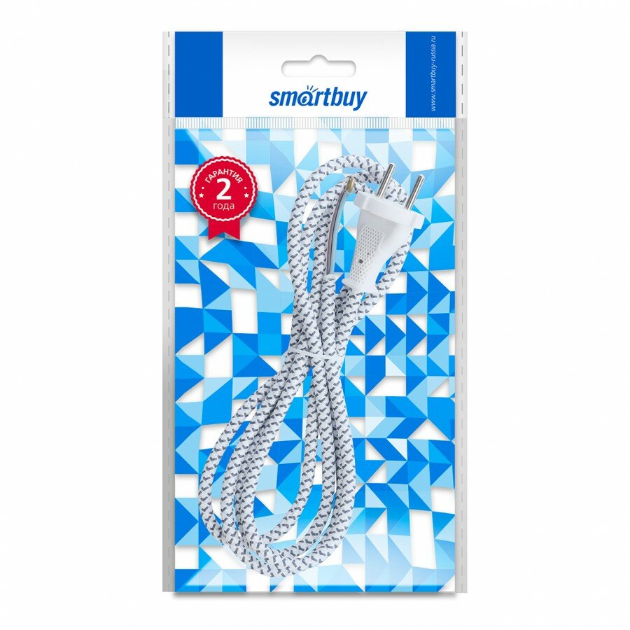 фото SmartBuy Сетевой шнур в тканевой оплетке без земли для утюга белый 1,8 метра 6А/1,2кВт SBE-06-P10-w