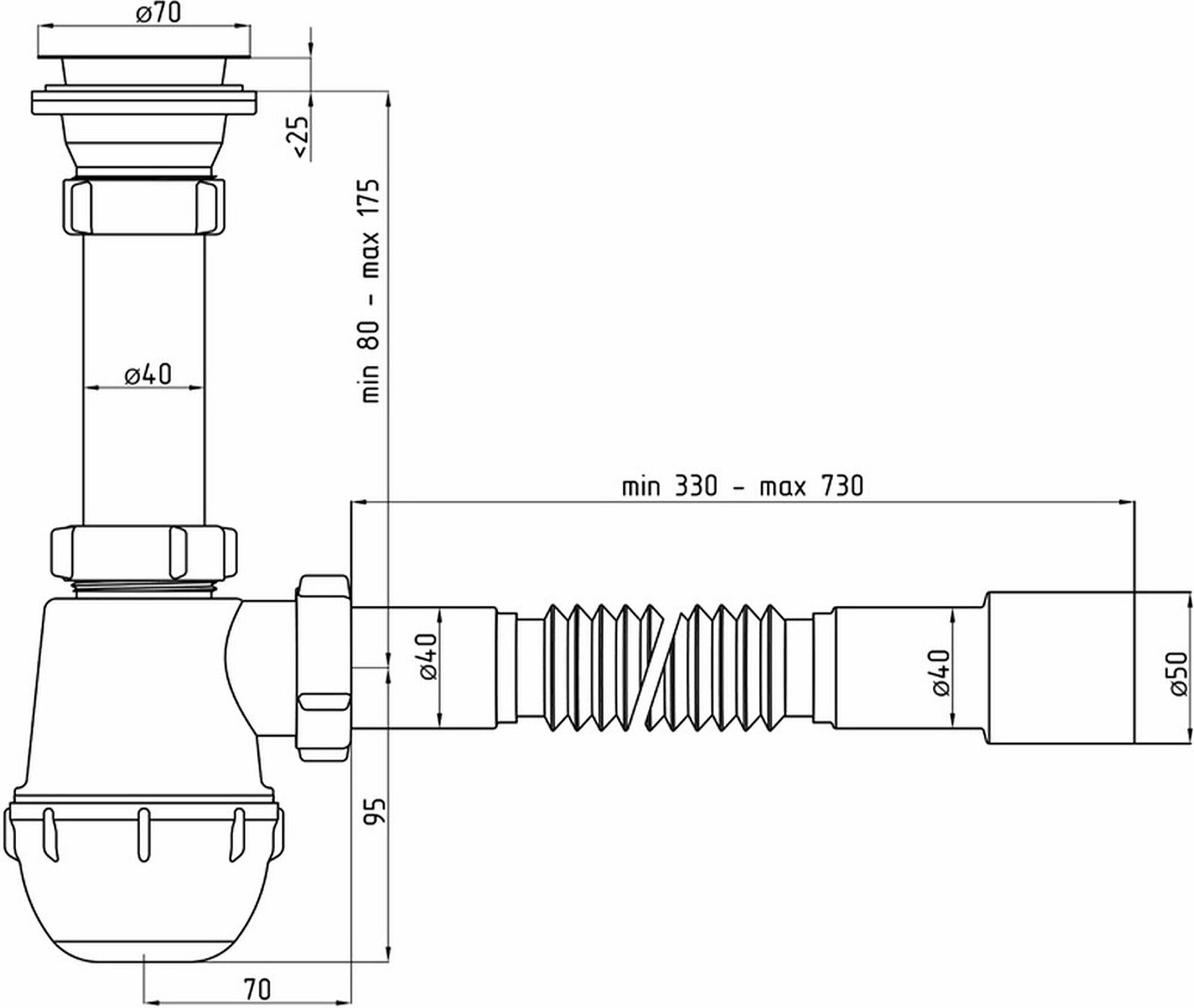 Сифон для мойки АНИ Пласт Варяг 1 1/2" 40 мм с гибким отводом - фотография № 1