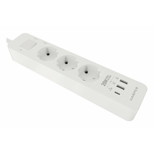 Сетевой фильтр с USB зарядкой Harper UCH-440 White 3 розетки длина 5м 4000W 16A 6102₽