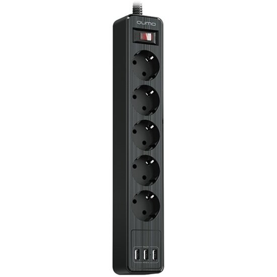 Сетевой фильтр QUMO Power Bar 5SP4U (P-0005)(5 розеток, 3*1,0мм, 3xUSB, 2м) черный - фотография № 1