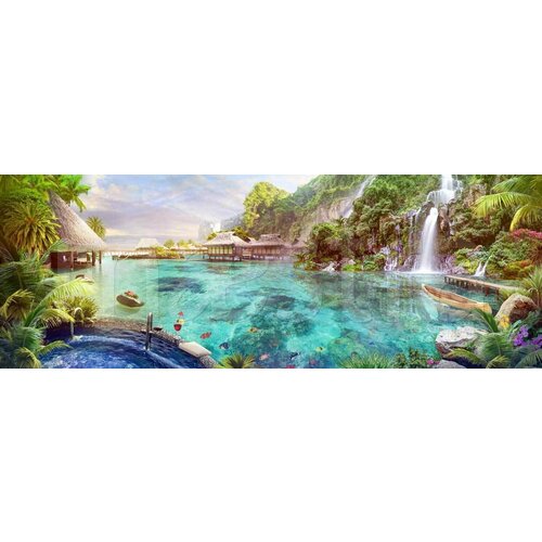 Фотообои Тропическая лагуна с водопадами 275x770 (ВхШ), бесшовные, флизелиновые, MasterFresok арт 11-052 фотообои флизелиновые обои пейзаж с водопадами 6 x 2 7 м