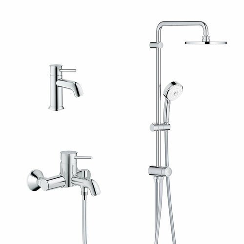 Душевая стойка с верхним душем и смесителем для ванны Grohe Euroeco 60, хром душевая система grohe bau classic tempesta 210 с изливом для ванны хром