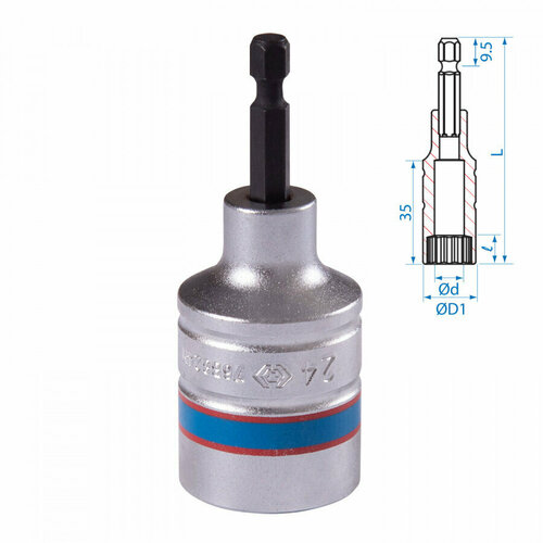 Головка для шуруповерта двенадцатигранная 1/4, 24 мм, L = 80 мм KING TONY 76B824M