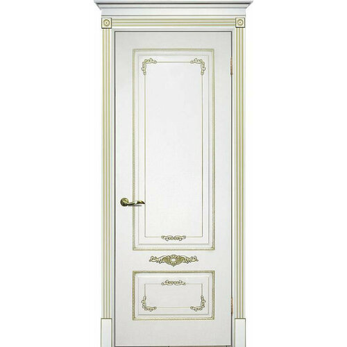 Межкомнатная дверь эмаль белая / патина золото ( Ral 9003 ) Смальта 09 ДГ