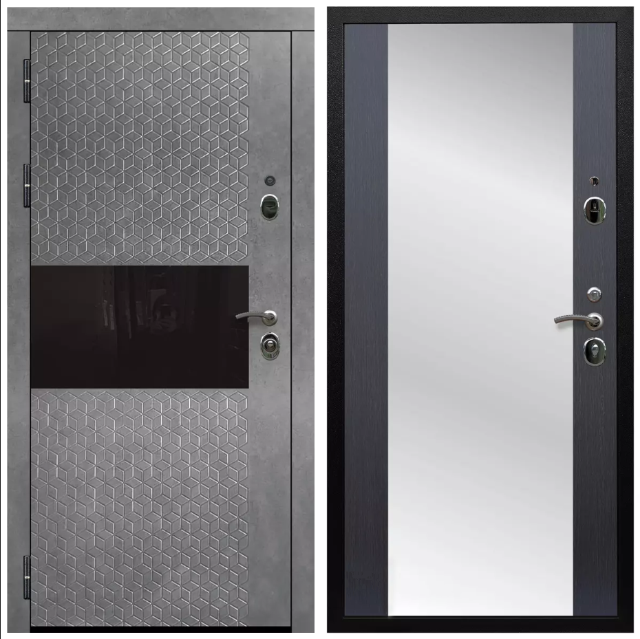 Дверь входная Армада Черная шагрень Штукатурка графит / СБ-16 Венге МДФ панель 16 мм с зеркалом
