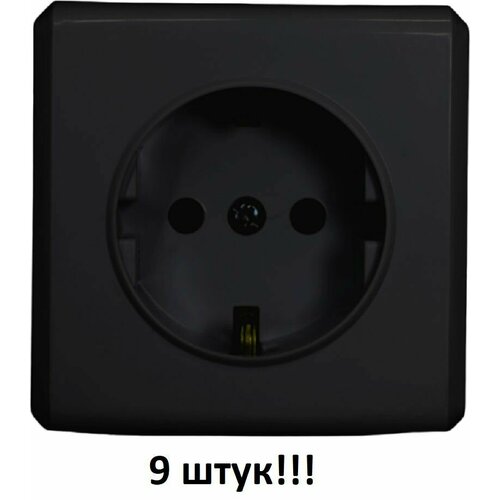 Набор Розетка Vesta Electric Mega Black одинарная с заземлением, 9 шт