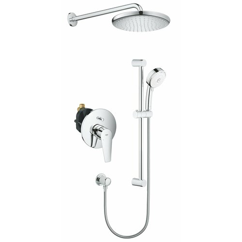 Душевая система с тропическим душем и душевым гарнитуром Grohe BauEdge Professional 250, хром душевой набор grohe tempesta cosmopolitan 27588002