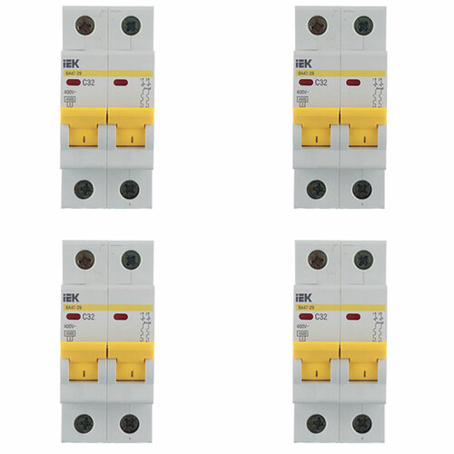 Автоматический выключатель IEK ВА 47-29 (MVA20-2-032-C) 2P 32А тип C 4,5 кА 400 В на DIN-рейку (4 шт.) iek автоматический выключатель ва 47 60 1р 32а 6 ка х ка с mva41 1 032 c