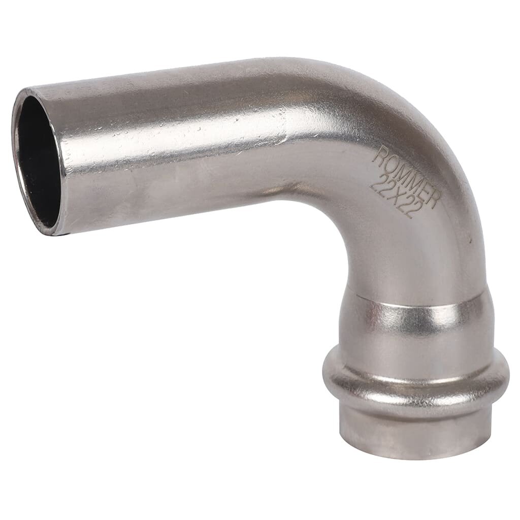 фото Rommer Угольник однораструбный 90° 22 ВПр-НПр из нержавеющей стали (304), кольцо из EPDM