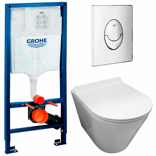 Инсталляция Grohe Rapid SL 38721001 + унитаз Fubini FB004 безободковый с сиденьем готовый набор подвесного унитаза инсталляция grohe 38721001 унитаз подвесной безободковый с сиденьем belbagno uno bb3105chr sc