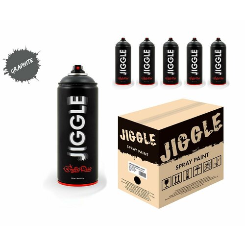 JIGGLE Аэрозольная краска для граффити суперматовая, 520 мл, цвет GRAPHITE / Графит - 6 шт