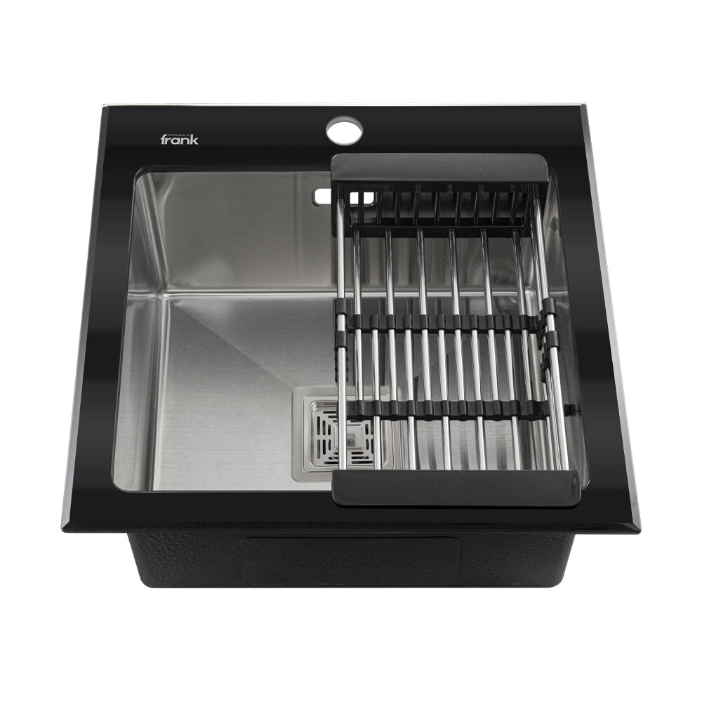 фото Мойка кухонная из нержавеющей стали FRANK professional черное стекло