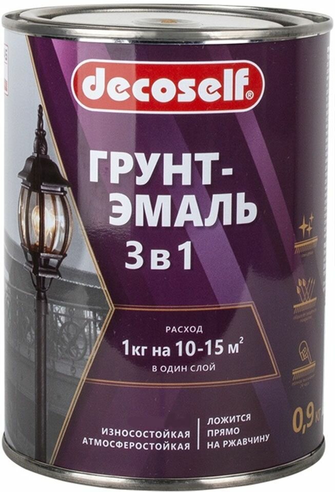 фото Декоселф грунт-эмаль желтая (0,9кг) глянцевая / DECOSELF грунт-эмаль 3 в1 желтая (0,9кг) глянцевая