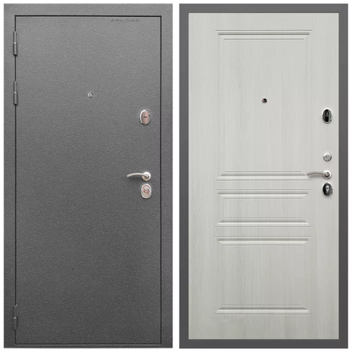 Дверь входная Армада Оптима Антик серебро / ФЛ-243 Лиственница беж МДФ панель 6 мм с фрезеровкой