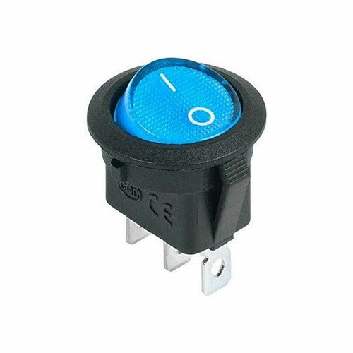Кнопка-выключатель клавишный круглый с подсветкой, REXANT, 12В 20А, ON-OFF, 20мм, голубой, 10 шт.