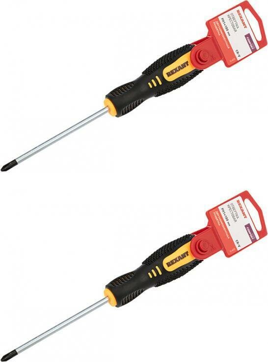 фото Отвертка крестовая REXANT PH 1 X 100 мм, двухкомпонентная рукоятка (комплект из 2 шт)