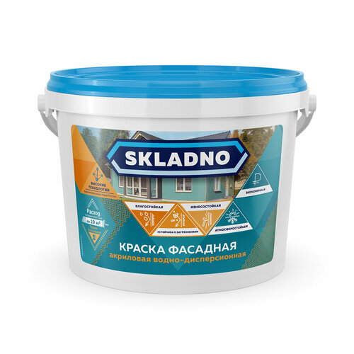 Краска фасадная Skladno, акриловая, матовая, 1,4 кг, белая