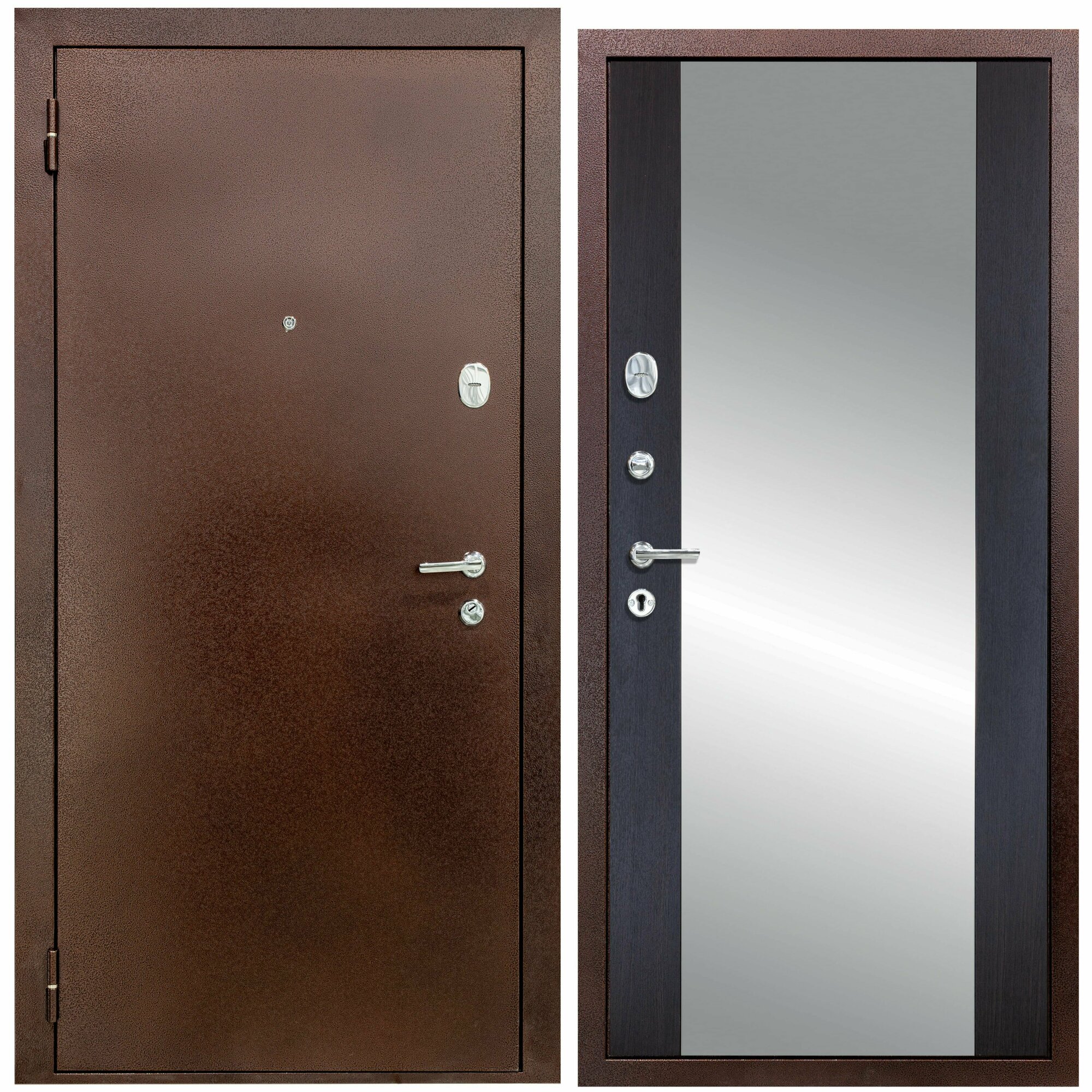 Дверь входная металлическая DIVA 510 Зеркало 2050х960 Левая Антик медь - Д15 Венге, тепло-шумоизоляция, антикоррозийная защита для квартиры и дома