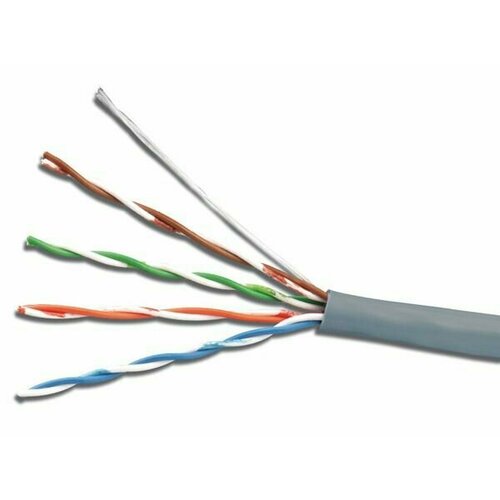 Кабель сетевой UTP, cat.5E, 305м, 4 пары, 26AWG, 0.4мм, 0.40мм, алюминий омедненный, одножильный (solid), серый кабель сетевой utp cat 5e 305м 4 пары 0 45мм алюминий омедненный одножильный solid зеленый