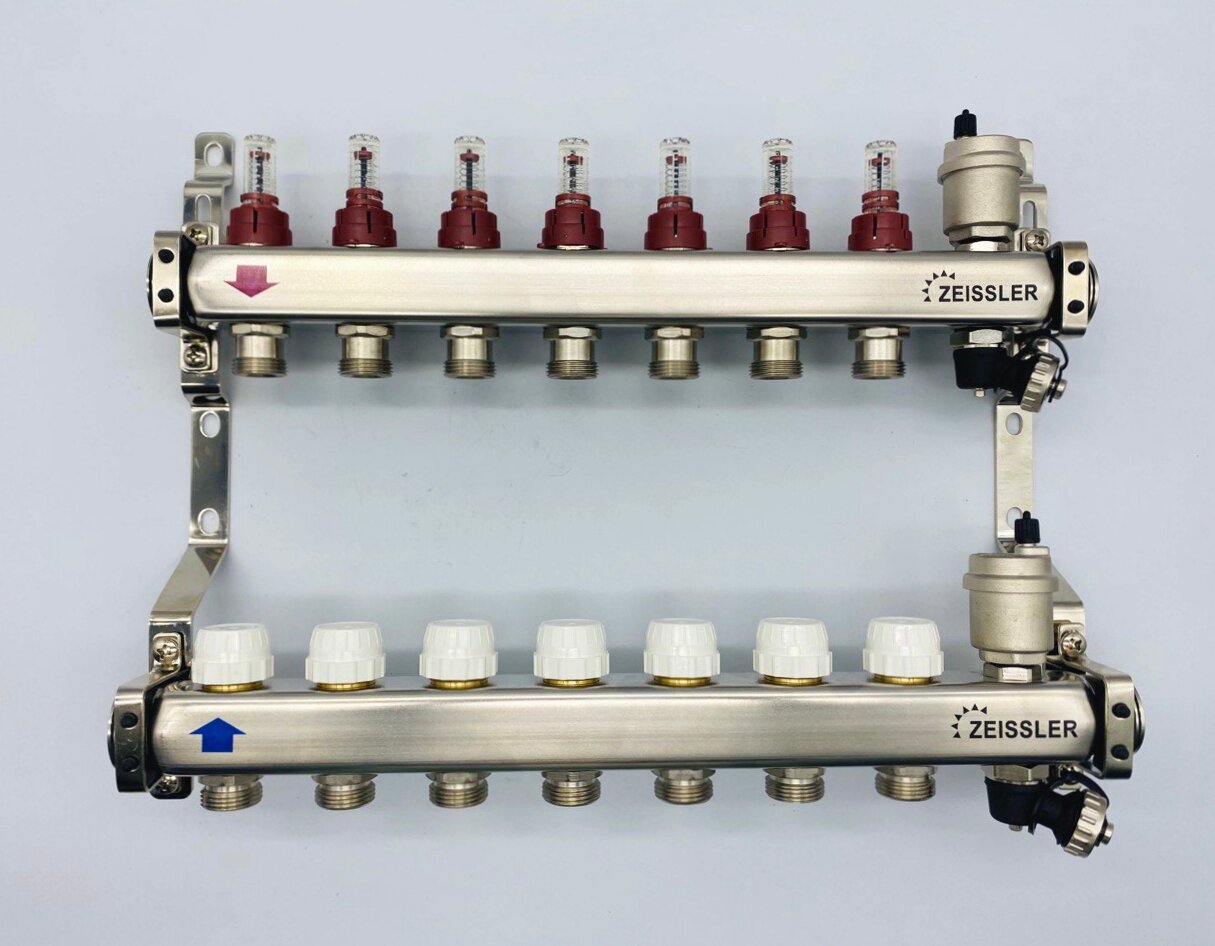 Коллекторный блок из нержавеющей стали 1" х 3/4" / с расходомерами / 7 выходов ZEISSLER арт. ZSc.405.0607S