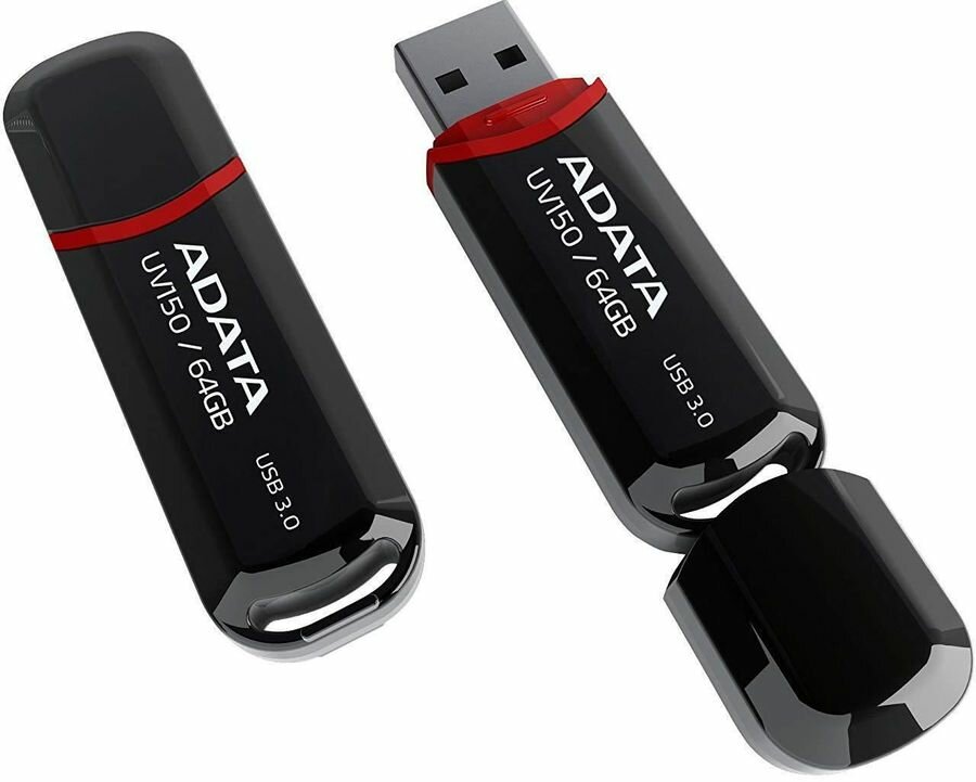 Флешка USB A-Data AUV150 64ГБ, USB3.0, черный [auv150-64g-rbk]