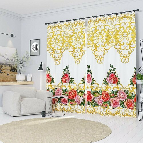 Фотошторы Вальс на белом фоне Ш150xВ270 см. 2шт. Габардин на тесьме