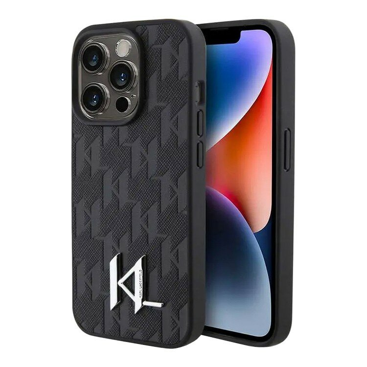 фото Karl Lagerfeld для iPhone 15 Pro Max чехол 3D Rubber Monogram Metal logo Hard Black
