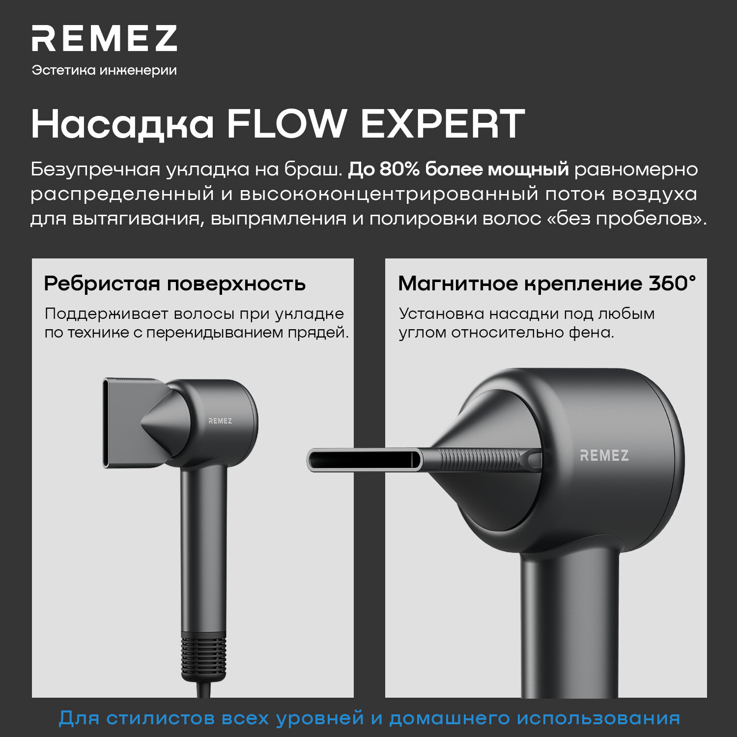 Профессиональный фен-стайлер с насадками REMEZ Model E RMB-703 - фотография № 5