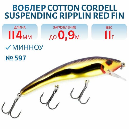 Воблер COTTON CORDELL Suspending Ripplin Red Fin CS85, цвет 597