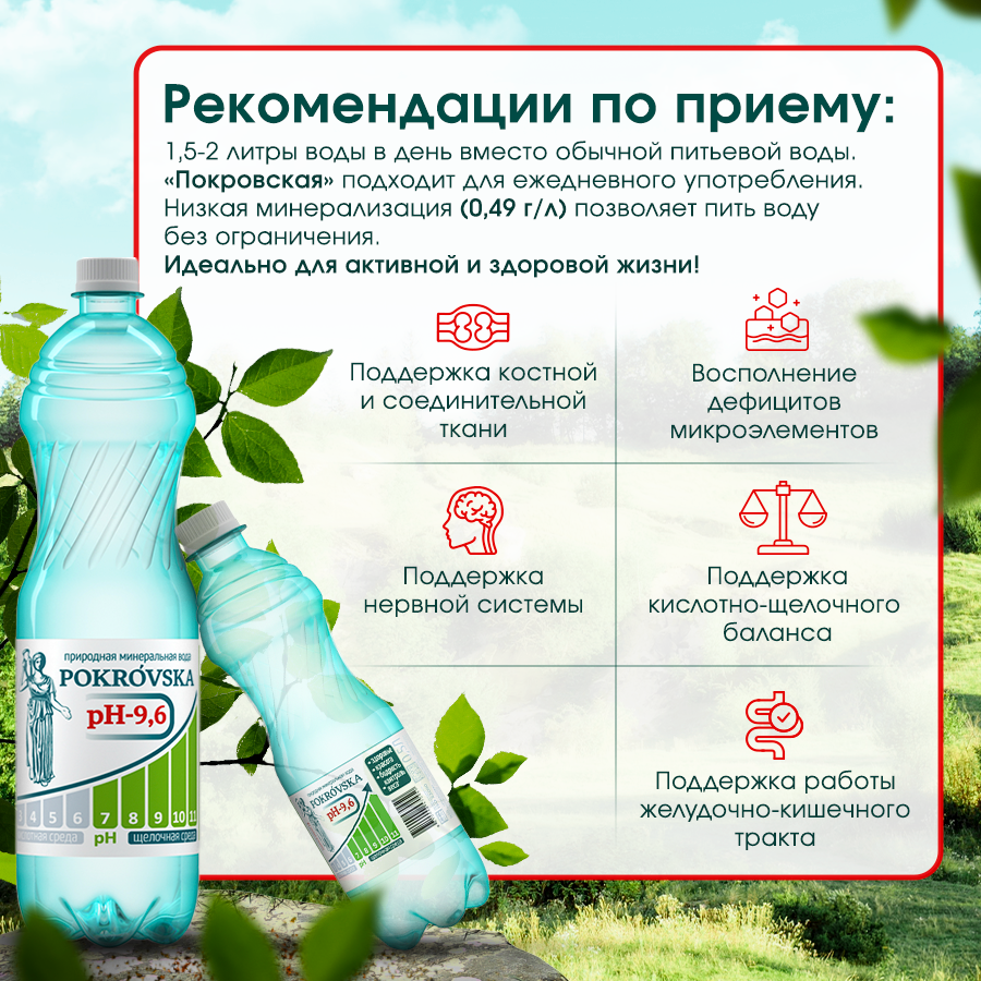 Вода Столовая Минеральная столовая негазированная вода Pokrovska, щелочная 1,25 л * 6 шт.