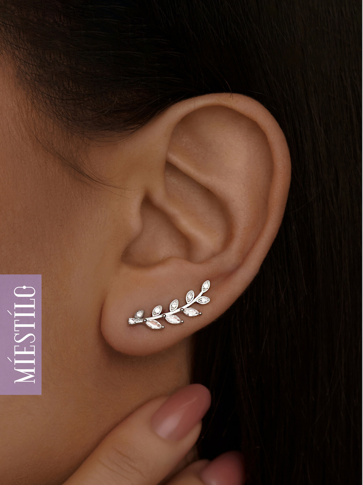 Серьги клаймберы MIESTILO, серебро, 925 проба, родирование, фианит, , серый, белый, серебристый