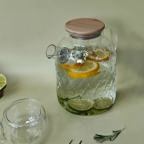 Чайник стеклянный заварочный 15л бамбуковая крышка метал Фильтр Baizheng 629₽