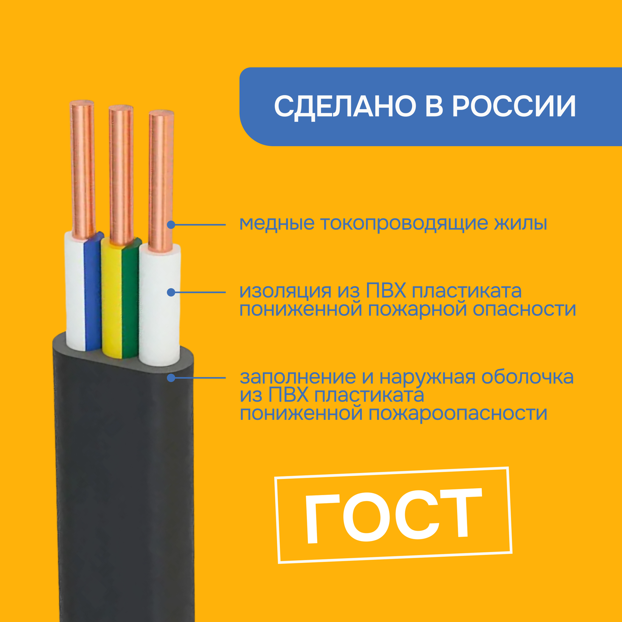 Кабель силовой 3х1,5 мм² ВВГ-Пнг(А)-LS, длина 50 метров, ГОСТ, медный — фото 1