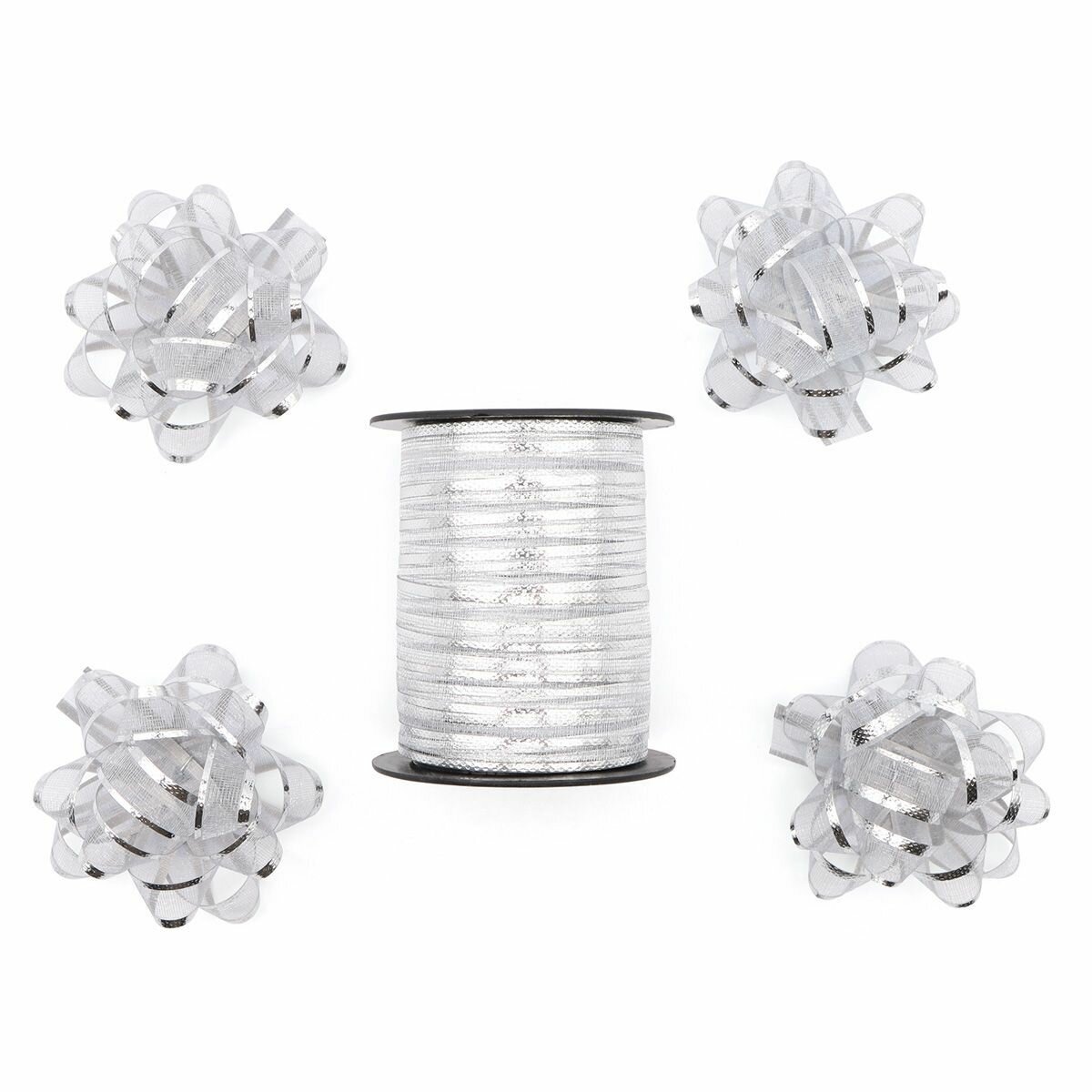 Набор для упаковки подарка (бант 4 шт, лента 1см*10м), серебро, Айрис — фото 1