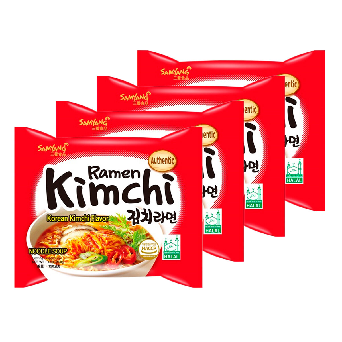 Лапша быстрого приготовления Kimchi Ramen со вкусом кимчи Samyang, пачка 120 г х 4 шт