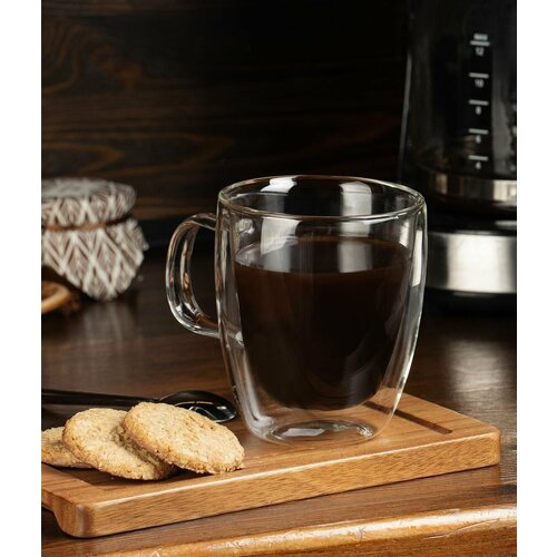 Кружка с двойными стенками с крышкой molti 380 мл для чая и для кофе подарочная стеклянная чашка 1641₽