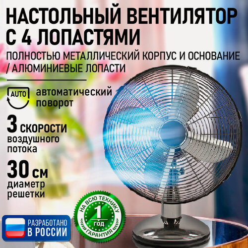 Изображение товара Вентилятор MARTA MT-FN2538, металл, 45Вт, 3 скорости, черный, обсидиан