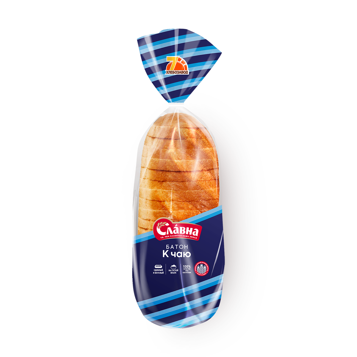 Батон к чаю Славна, нарезной, пшеничный, 300 ккал, пакет, 1 шт