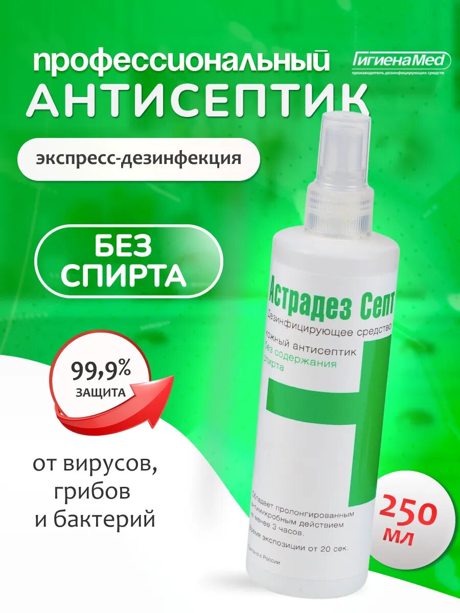 Антисептик Гигиена-Мед Астрадез для рук и поверхностей безспиртовой с дозатором 250 мл.