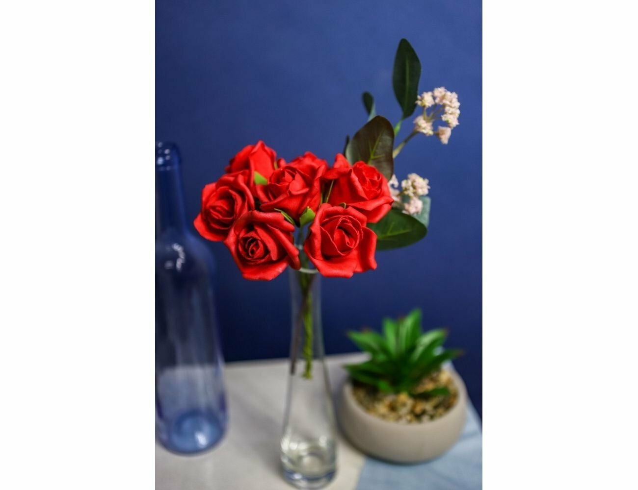 Искусственные розы для декора BOUQUET DE CHARME алые 6х18 см 7 шт 4 SEASONS 31149