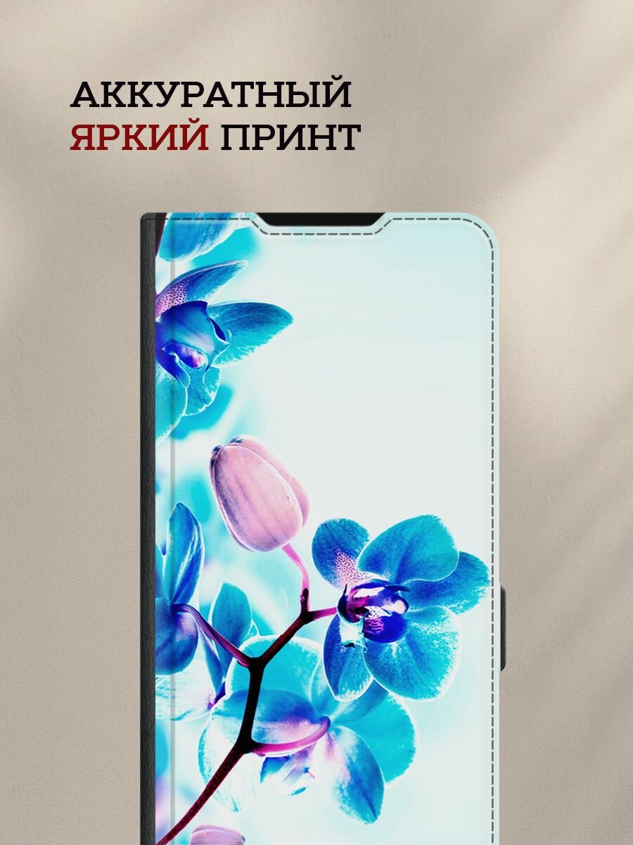 Чехол-книжка на Honor 90 Lite / Хонор 90 Лайт с рисунком "Голубая орхидея" — фото 1