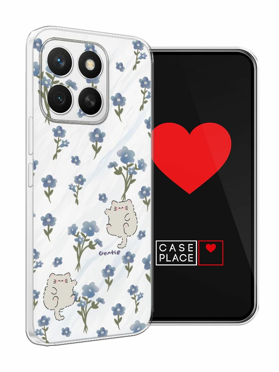 Чехол на Honor X8c / Хонор X8c с принтом "Gentle cats", прозрачный — фото 1