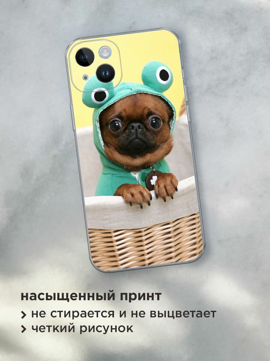 Чехол на Apple iPhone 14 Plus / Айфон 14 Плюс с принтом "Собачка в шапке лягушки" — фото 1