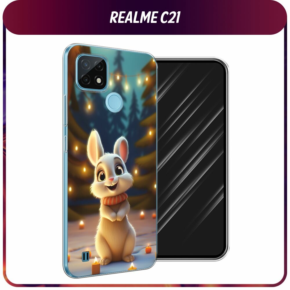 Чехол на Realme C21 / Реалми С21 с принтом "Кролик среди свечей"