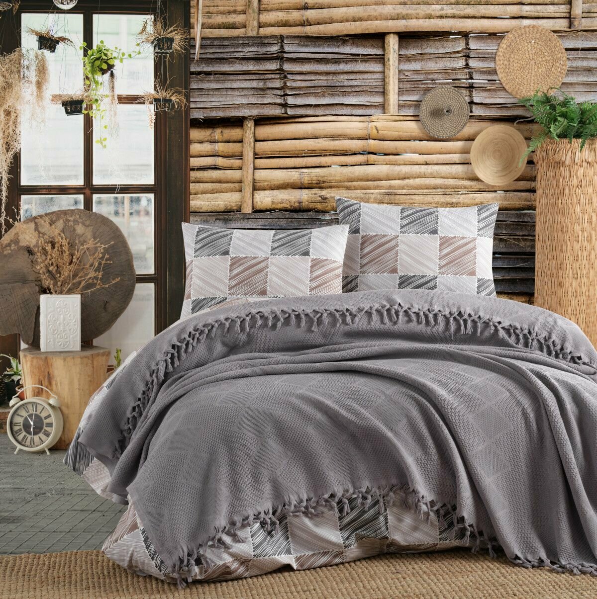 фото Плед Arya с Бахромой 220x240 Maria Темно-серый