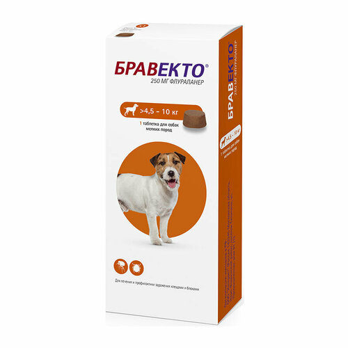 Intervet International B.V. таблетки от блох и клещей Бравекто для собак 4,5-10кг для собак от 4.5 до 10 кг 1 шт. в уп., 1 уп.