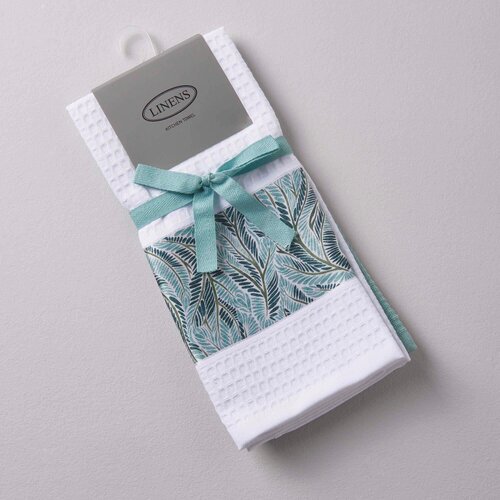 Набор полотенец  Linens Bronte кухонное, 40x60см, белый/зеленый