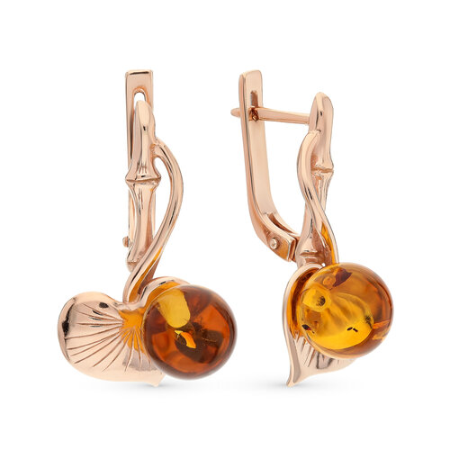 Серьги Янтарная волна, серебро, 925 проба, золочение, янтарь, оранжевый